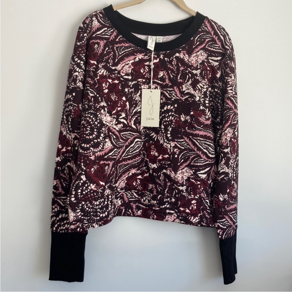 Joie Caleigh Burgundy Floral Paisley Cropped Sweatshirt NWT Thumbholes Large